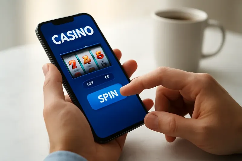 Man's hands tapping a mobile casino interface on phone