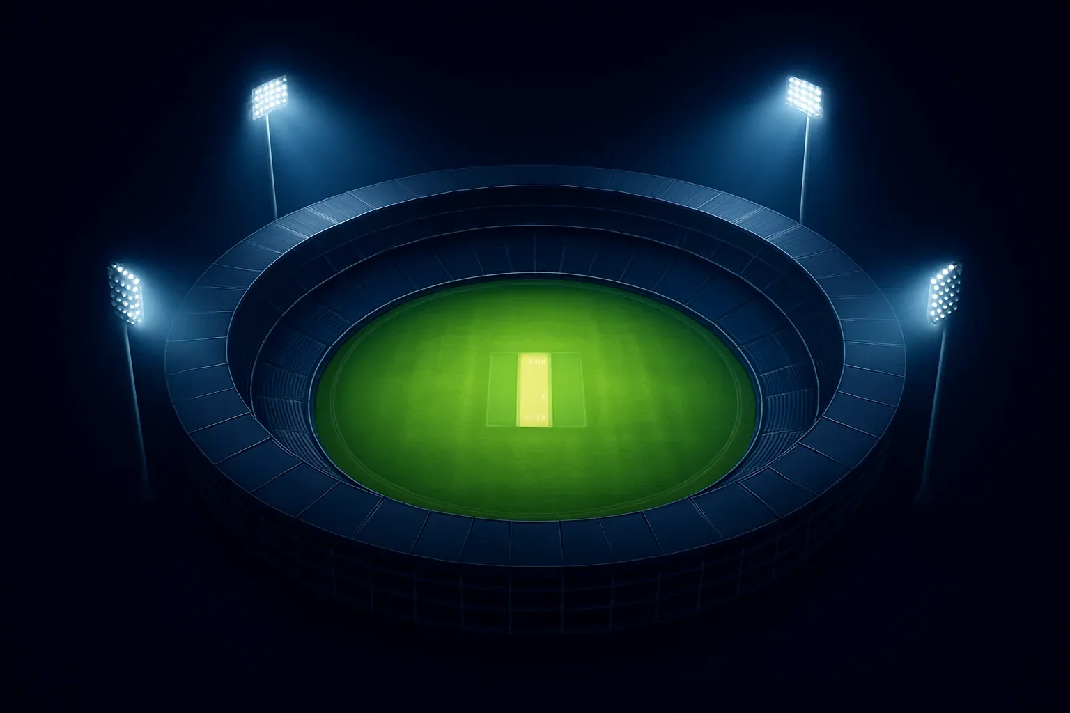 Night Cricket Stadium Aerial view of cricket stadium at night under bright floodlights