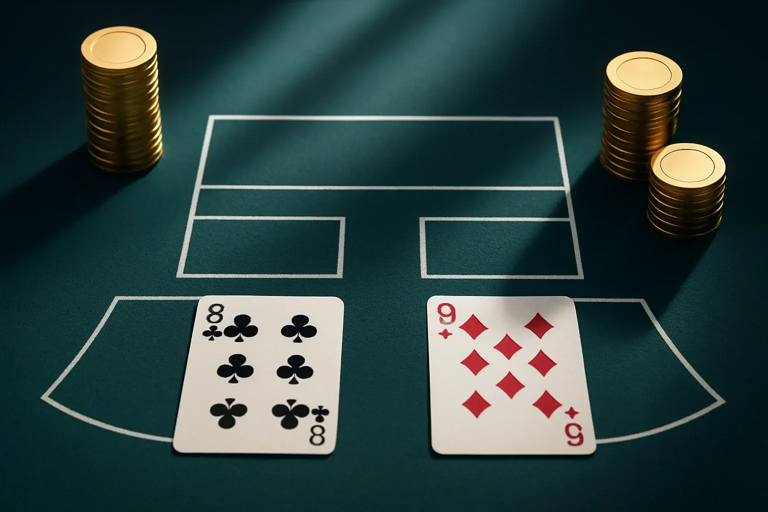 Live Baccarat Table Overhead view of live baccarat table with gold chip towers