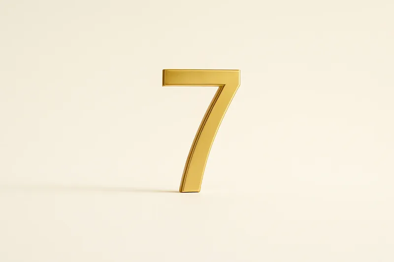 Single large golden seven symbol on cream background with soft shadow
